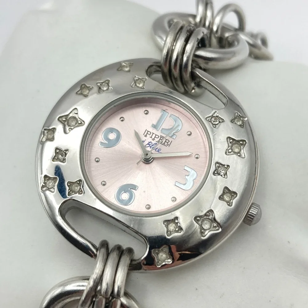 Piper & Blue Women Watch 34mm Silver Tone Stars WR Multi Chain Bling New Battery